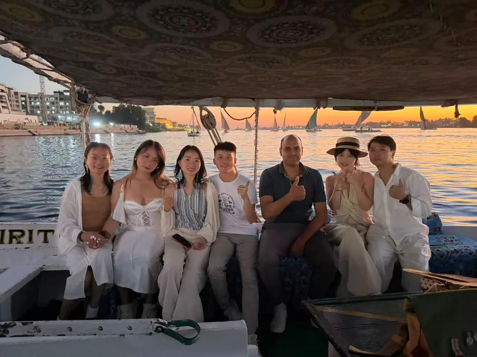 A group on the Nile at golden hour