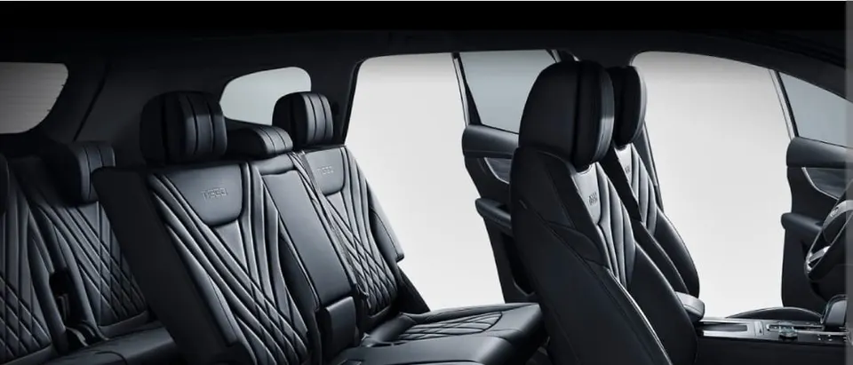 Leather seats inside our van